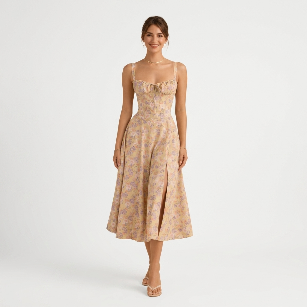 Adeline Floral Corset Midi Dress – view 1