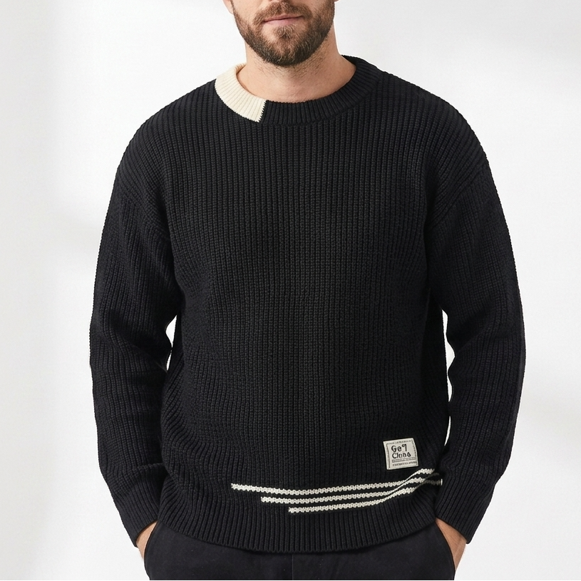 Ascot Contrast Pattern Knit Sweater – view 1