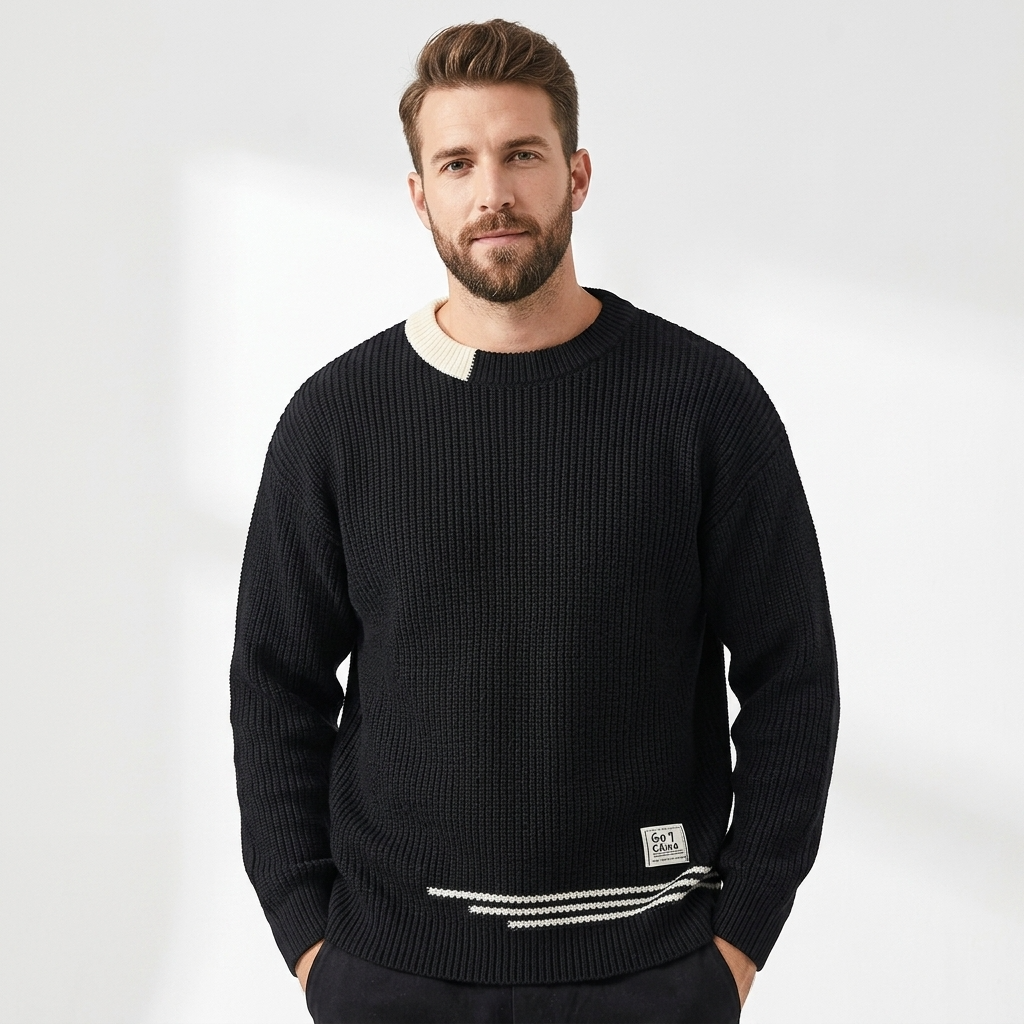 Ascot Contrast Pattern Knit Sweater – view 2