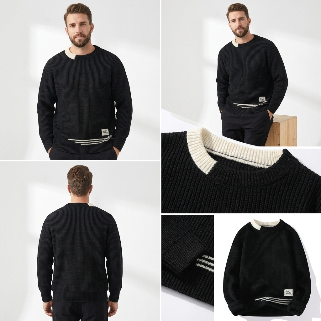 Ascot Contrast Pattern Knit Sweater – view 3
