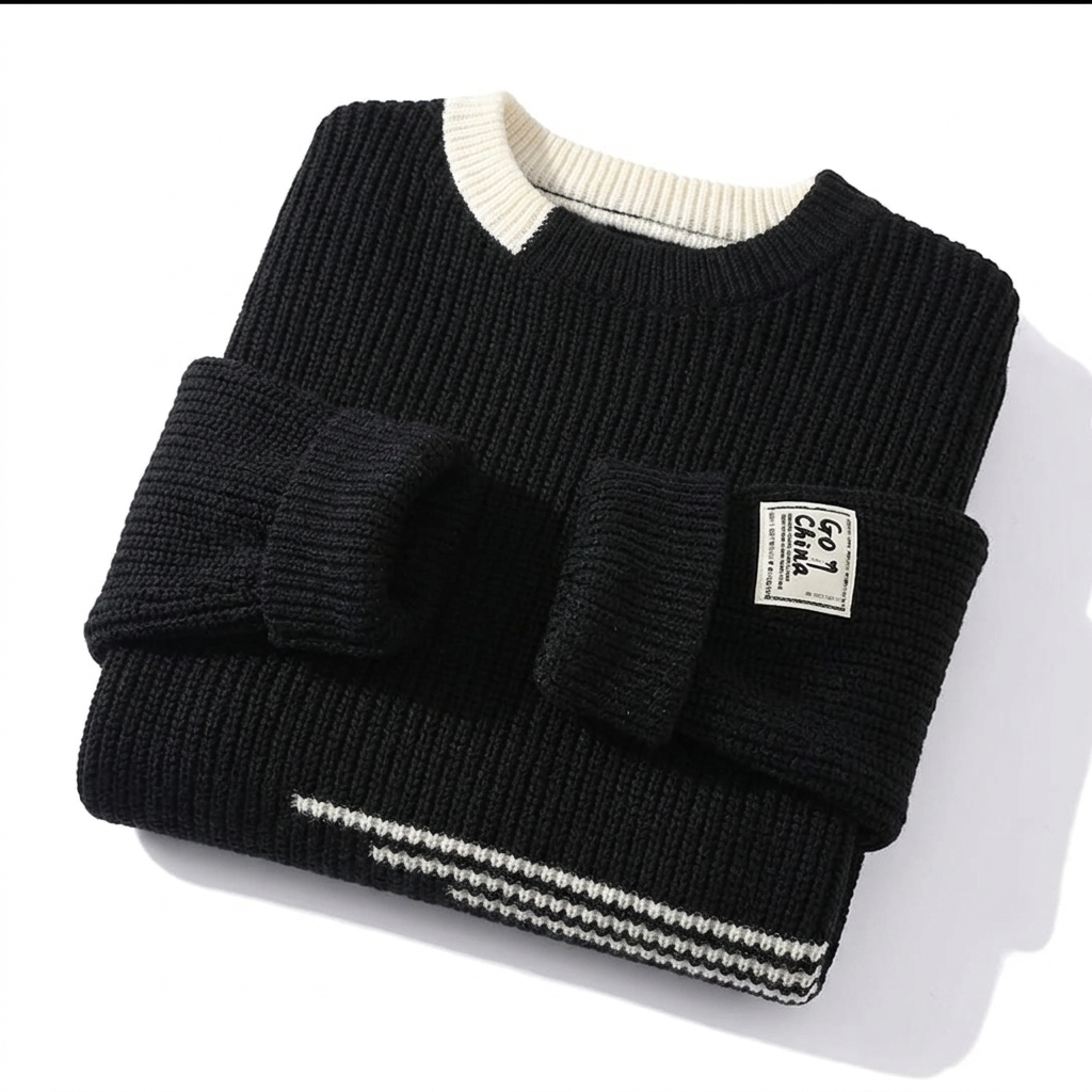 Ascot Contrast Pattern Knit Sweater – view 4