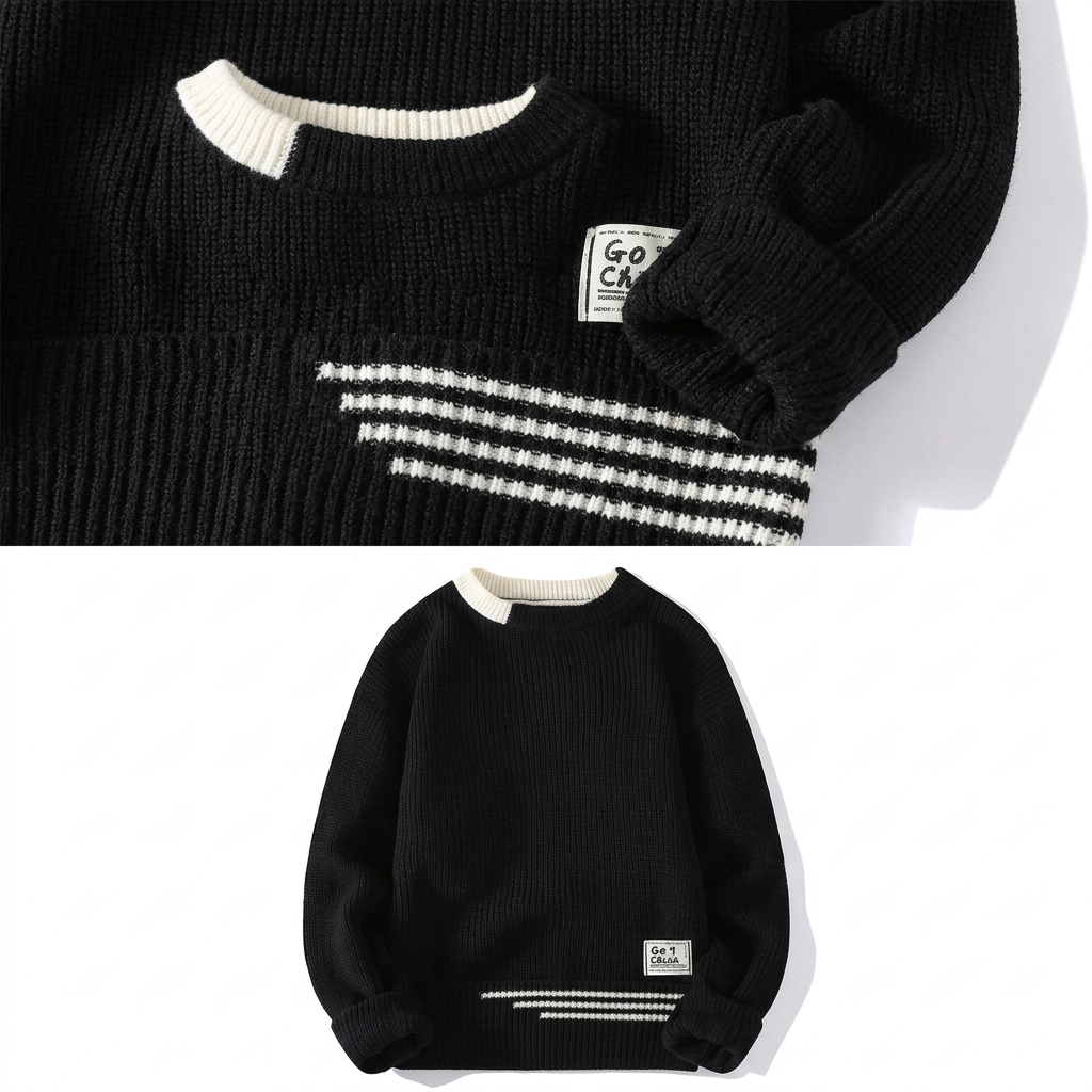 Ascot Contrast Pattern Knit Sweater – view 5