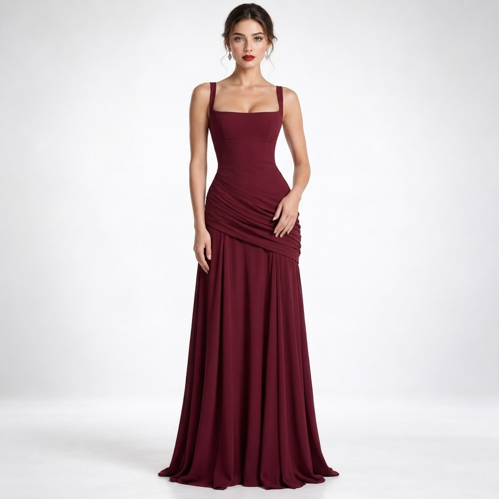 Beatrix Square Neck Ruched Maxi Dress – view 1