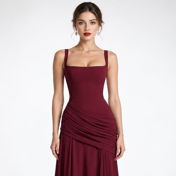 Beatrix Square Neck Ruched Maxi Dress – view 5