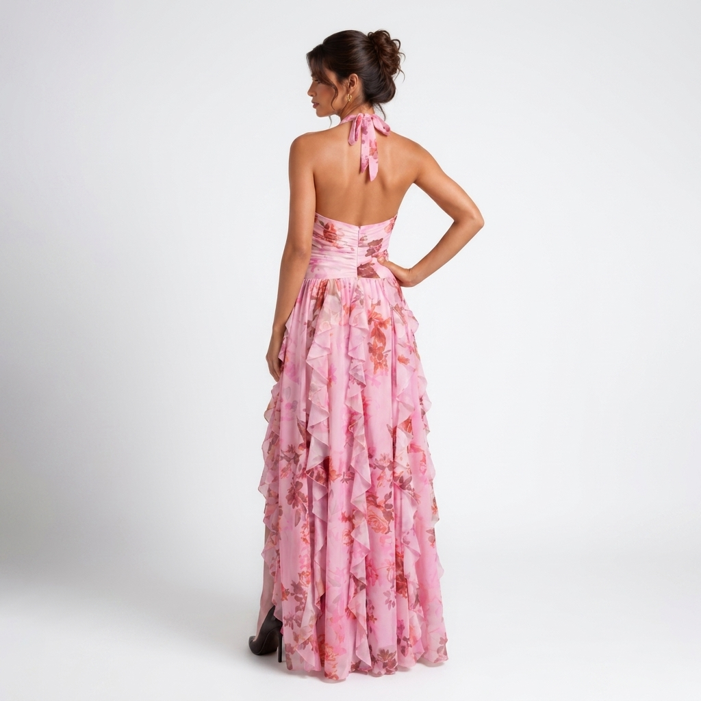Colette Floral Halter Ruffle Maxi Dress – view 3