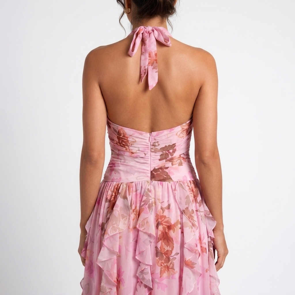 Colette Floral Halter Ruffle Maxi Dress – view 6