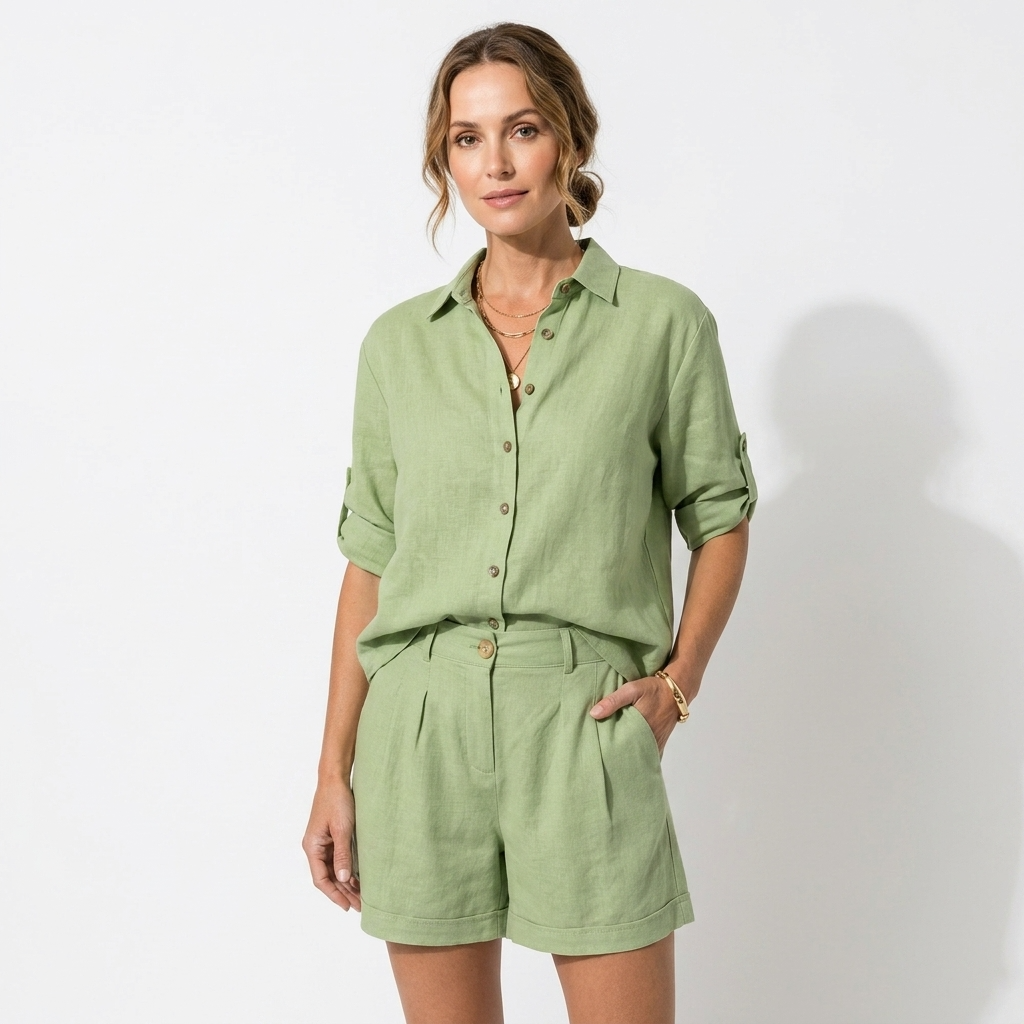 Dorothea Linen Shirt and Shorts Set – view 9