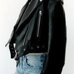 Esme Cropped Faux Leather Biker Jacket – view 1