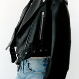 Esme Cropped Faux Leather Biker Jacket – view 1