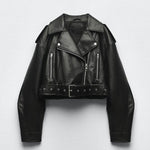 Esme Cropped Faux Leather Biker Jacket – view 2