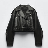 Esme Cropped Faux Leather Biker Jacket – view 2