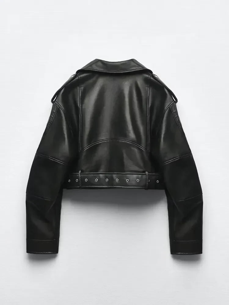 Esme Cropped Faux Leather Biker Jacket – view 3