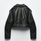 Esme Cropped Faux Leather Biker Jacket – view 3