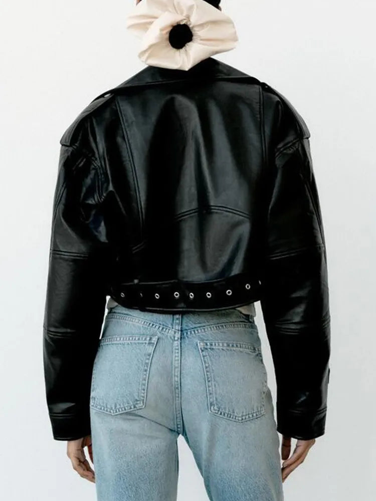 Esme Cropped Faux Leather Biker Jacket – view 4