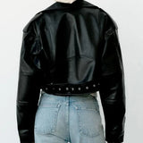 Esme Cropped Faux Leather Biker Jacket – view 4