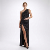 Evangeline One-Shoulder Satin Maxi Dress – view 11