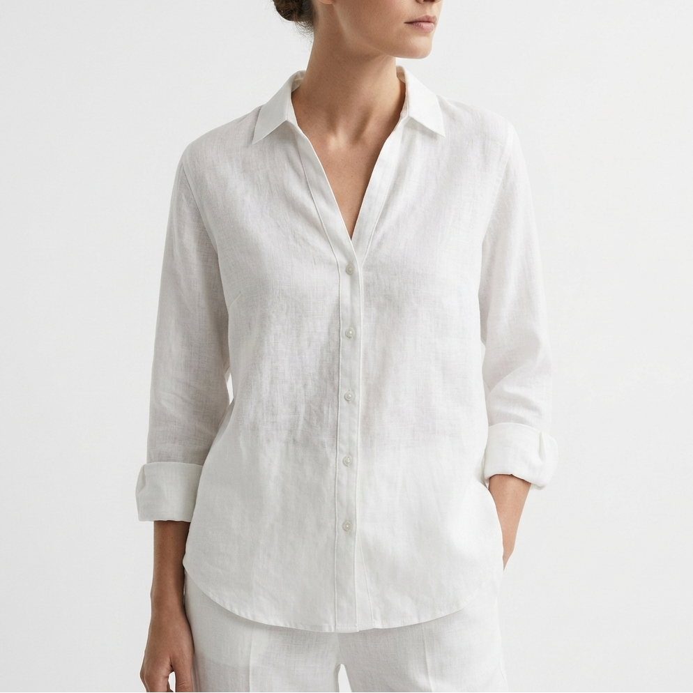 Frances Linen-Look V-Neck Button Shirt – view 1