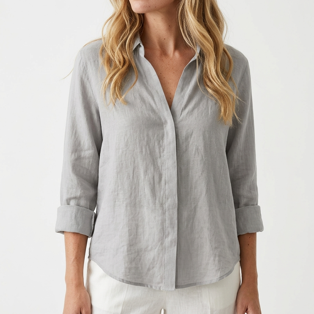 Frances Linen-Look V-Neck Button Shirt – view 13