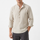 Ithaca Mandarin-Collar Linen Shirt – view 1