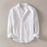 Ithaca Mandarin-Collar Linen Shirt – view 10
