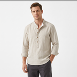 Ithaca Mandarin-Collar Linen Shirt – view 2