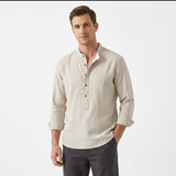 Ithaca Mandarin-Collar Linen Shirt – view 2