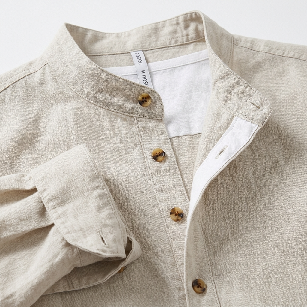 Ithaca Mandarin-Collar Linen Shirt – view 6