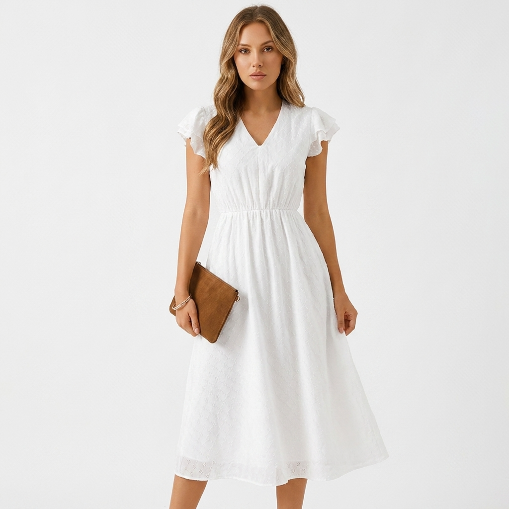 Jolie V-Neck Ruffle Sleeve Midi Dress – view 1