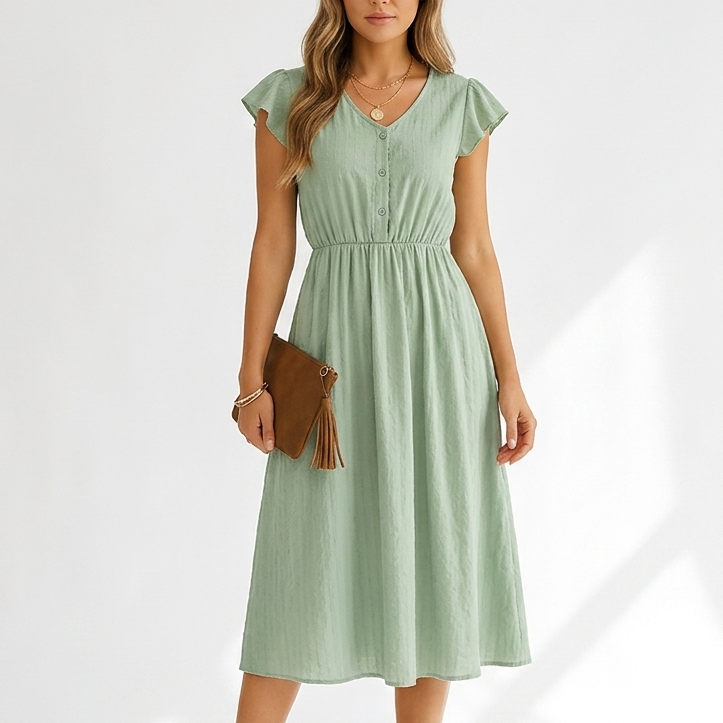 Jolie V-Neck Ruffle Sleeve Midi Dress – view 10