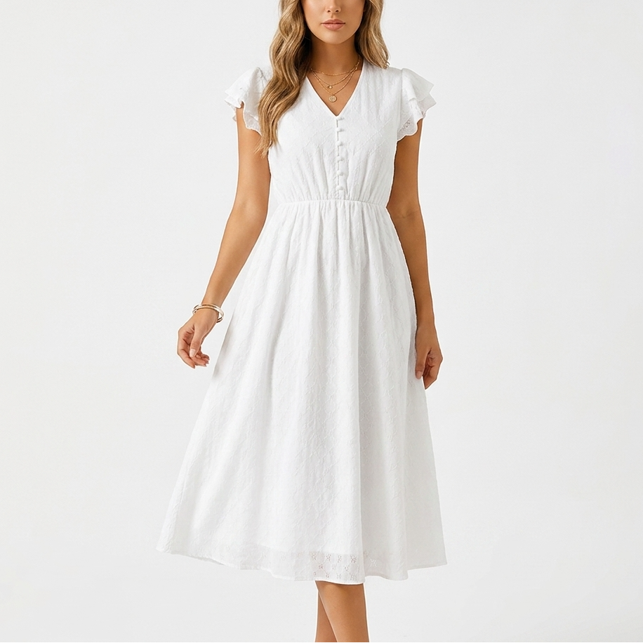 Jolie V-Neck Ruffle Sleeve Midi Dress – view 2