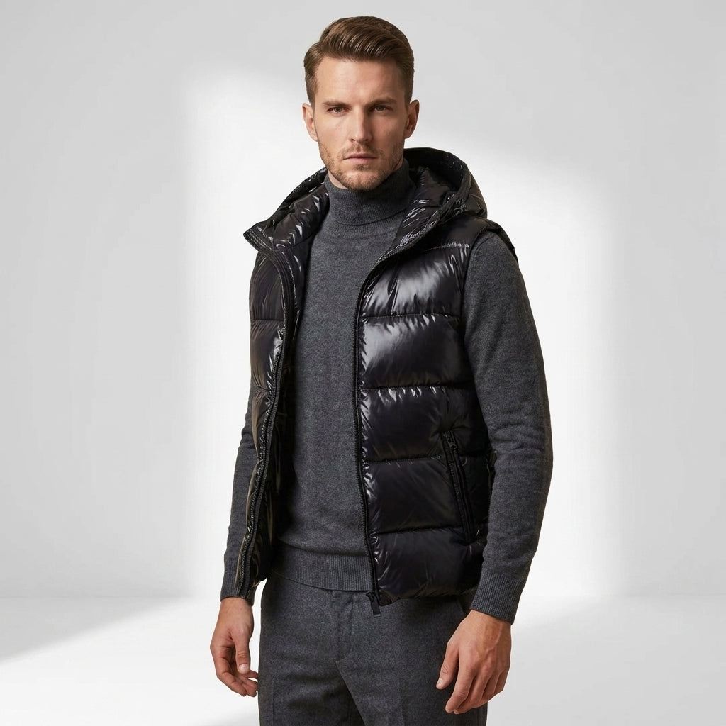 Kingsley Glossy Hooded Puffer Vest – view 1