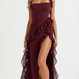 Lucienne Ruffled Slit Maxi Dress – view 1
