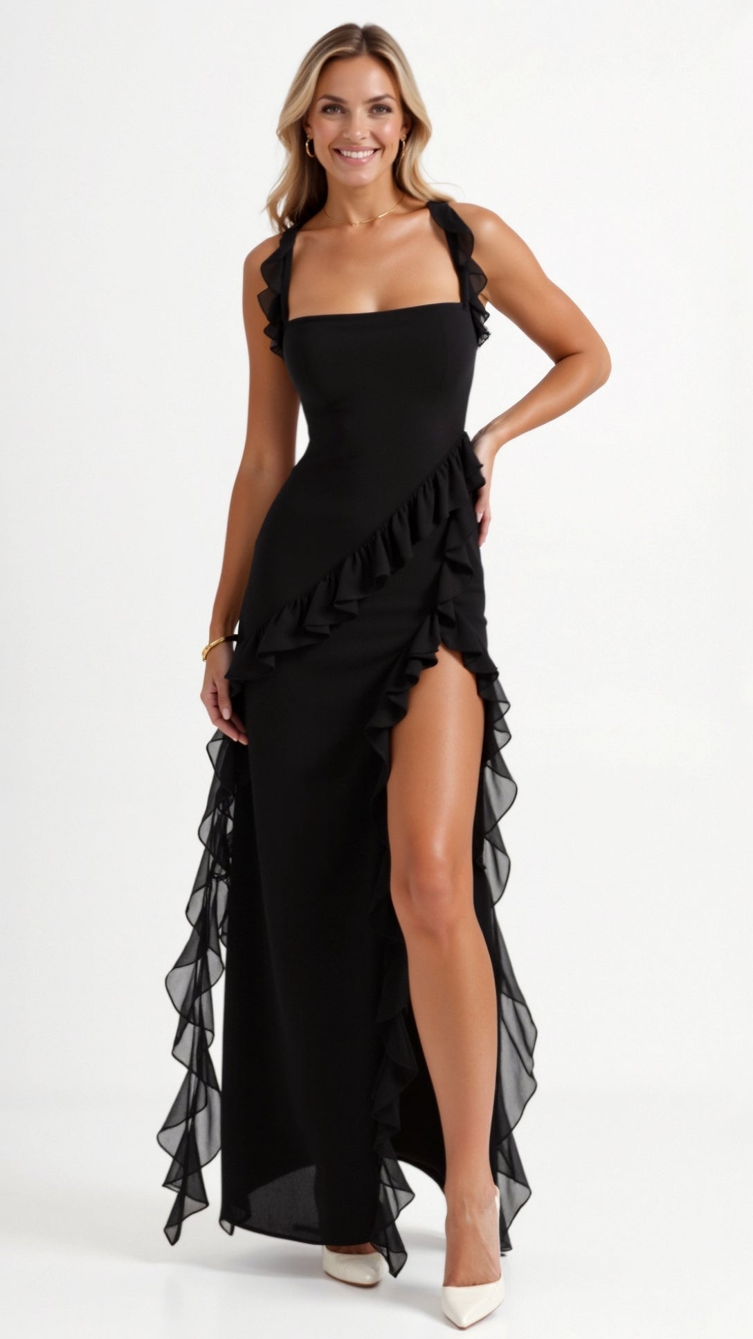 Lucienne Ruffled Slit Maxi Dress – view 7