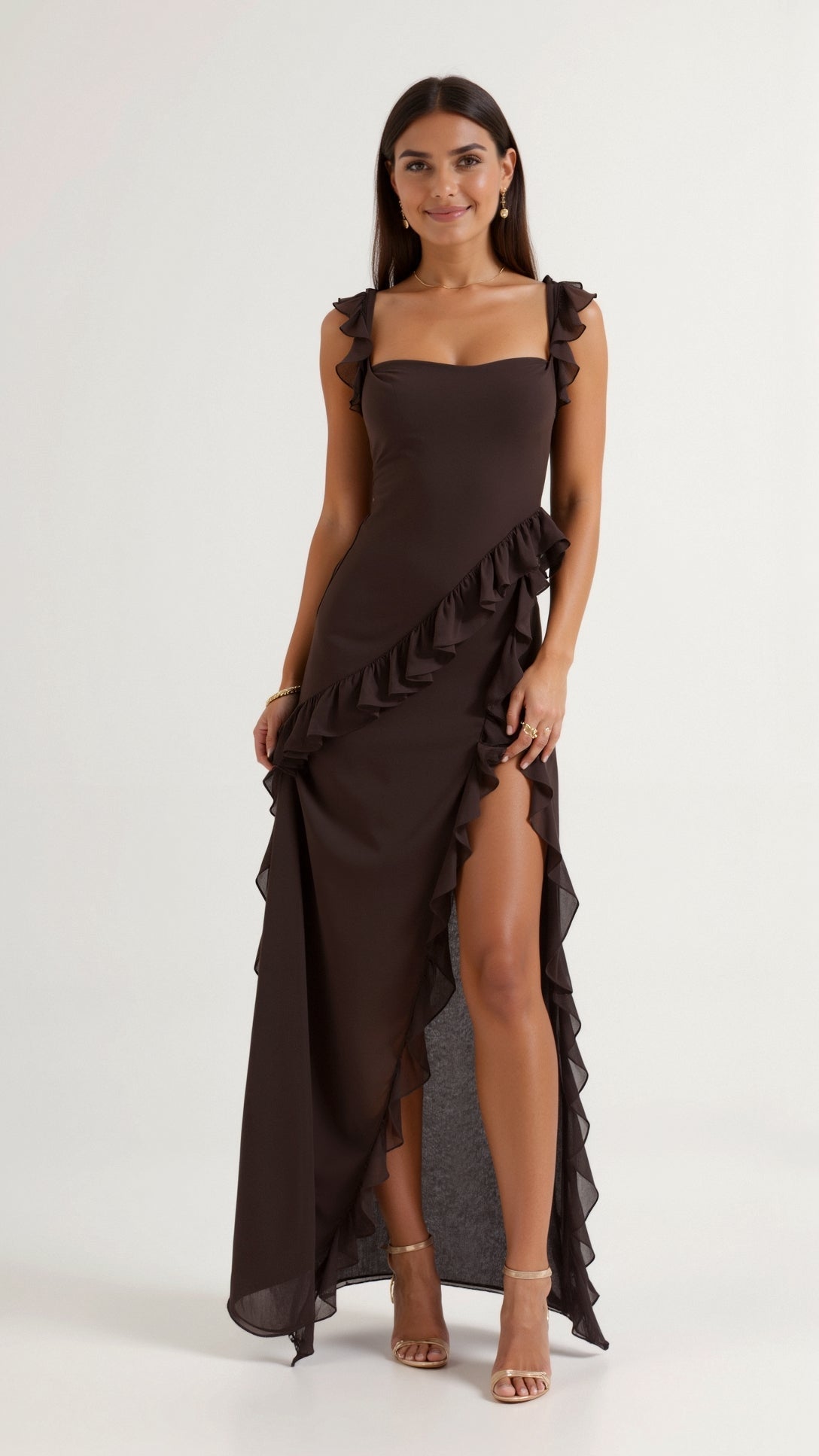 Lucienne Ruffled Slit Maxi Dress – view 9