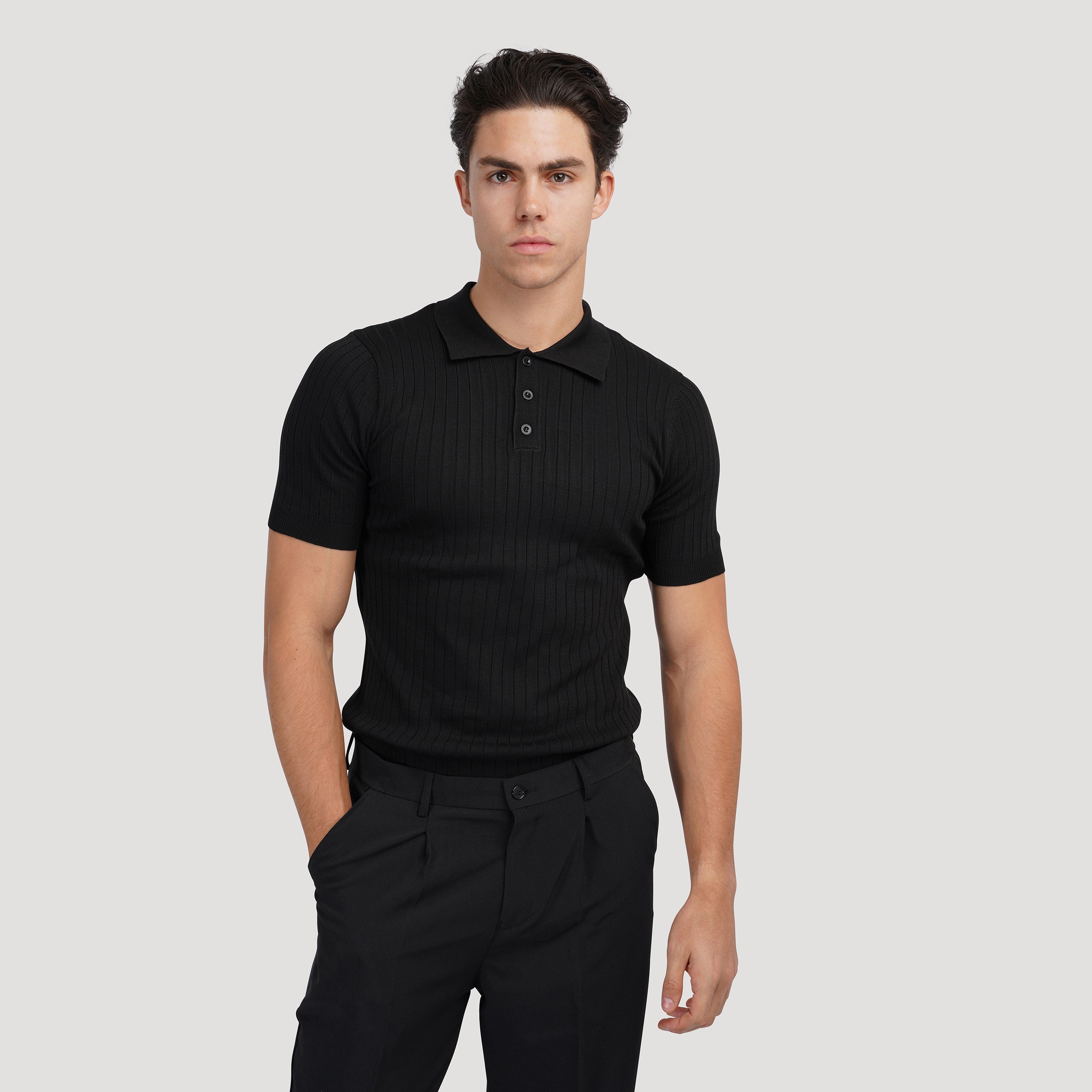 Marlow Ribbed Knit Cotton Polo – view 18