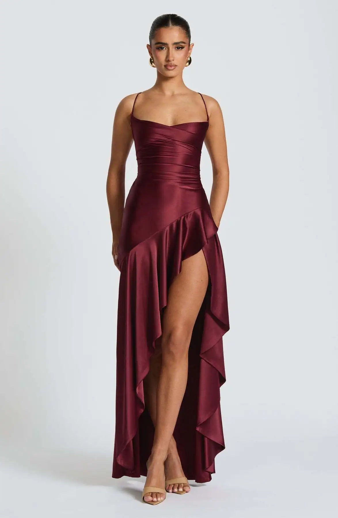 Nadine Draped Satin Maxi Dress – view 1