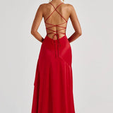 Nadine Draped Satin Maxi Dress – view 10