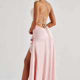 Nadine Draped Satin Maxi Dress – view 11