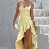 Nadine Draped Satin Maxi Dress – view 17