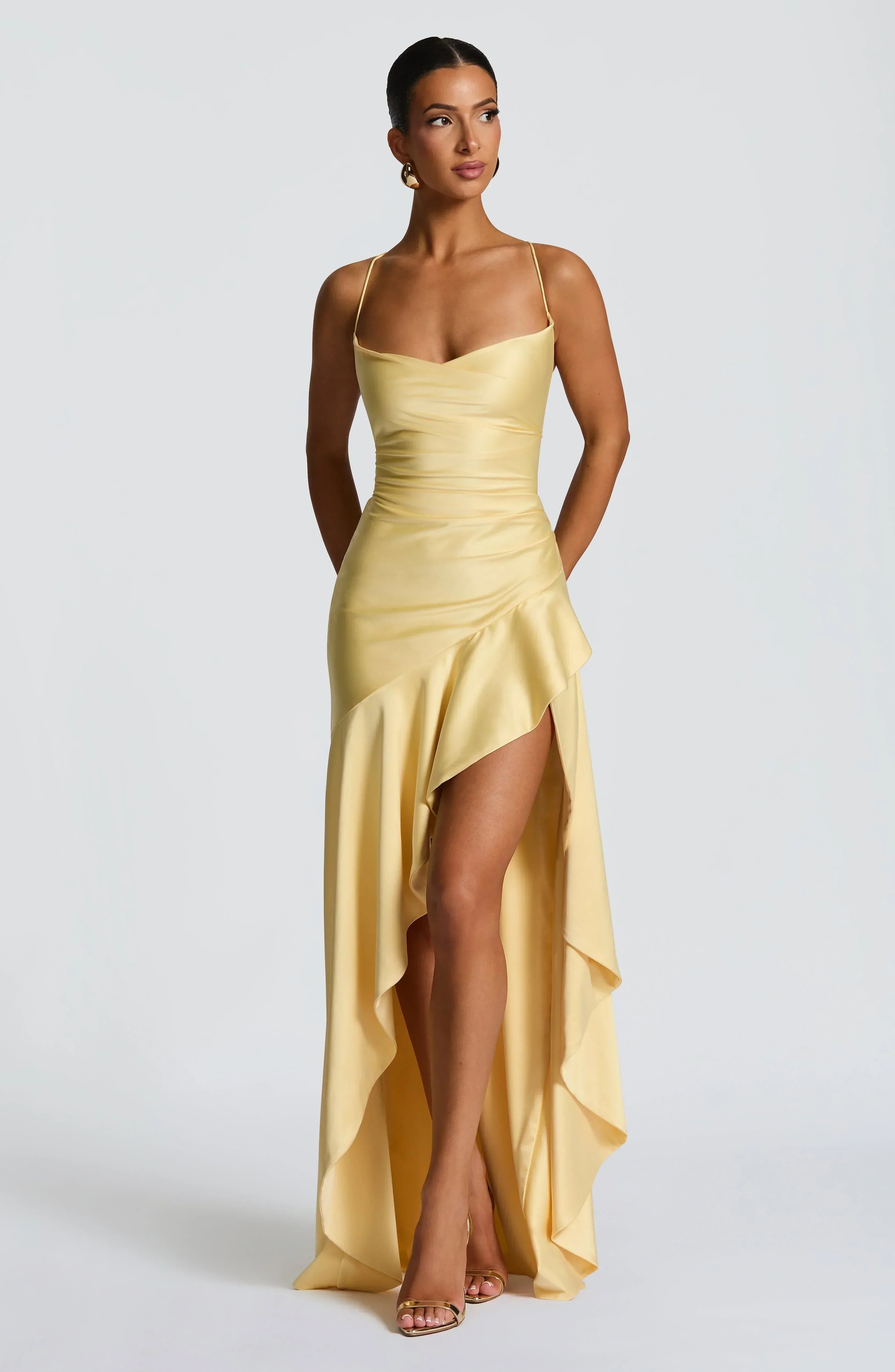 Nadine Draped Satin Maxi Dress – view 6