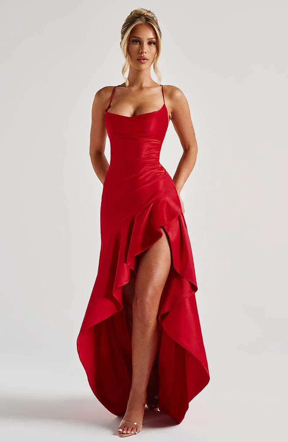 Nadine Draped Satin Maxi Dress – view 7