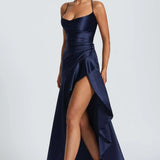 Nadine Draped Satin Maxi Dress – view 8
