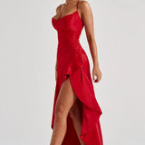 Nadine Draped Satin Maxi Dress – view 9