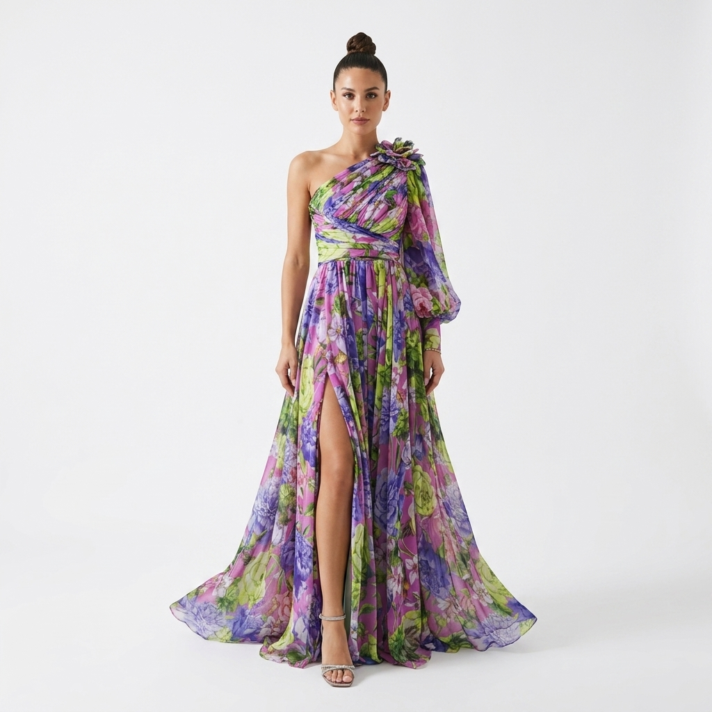 Noelle One-Shoulder Slit Maxi Dress – view 1