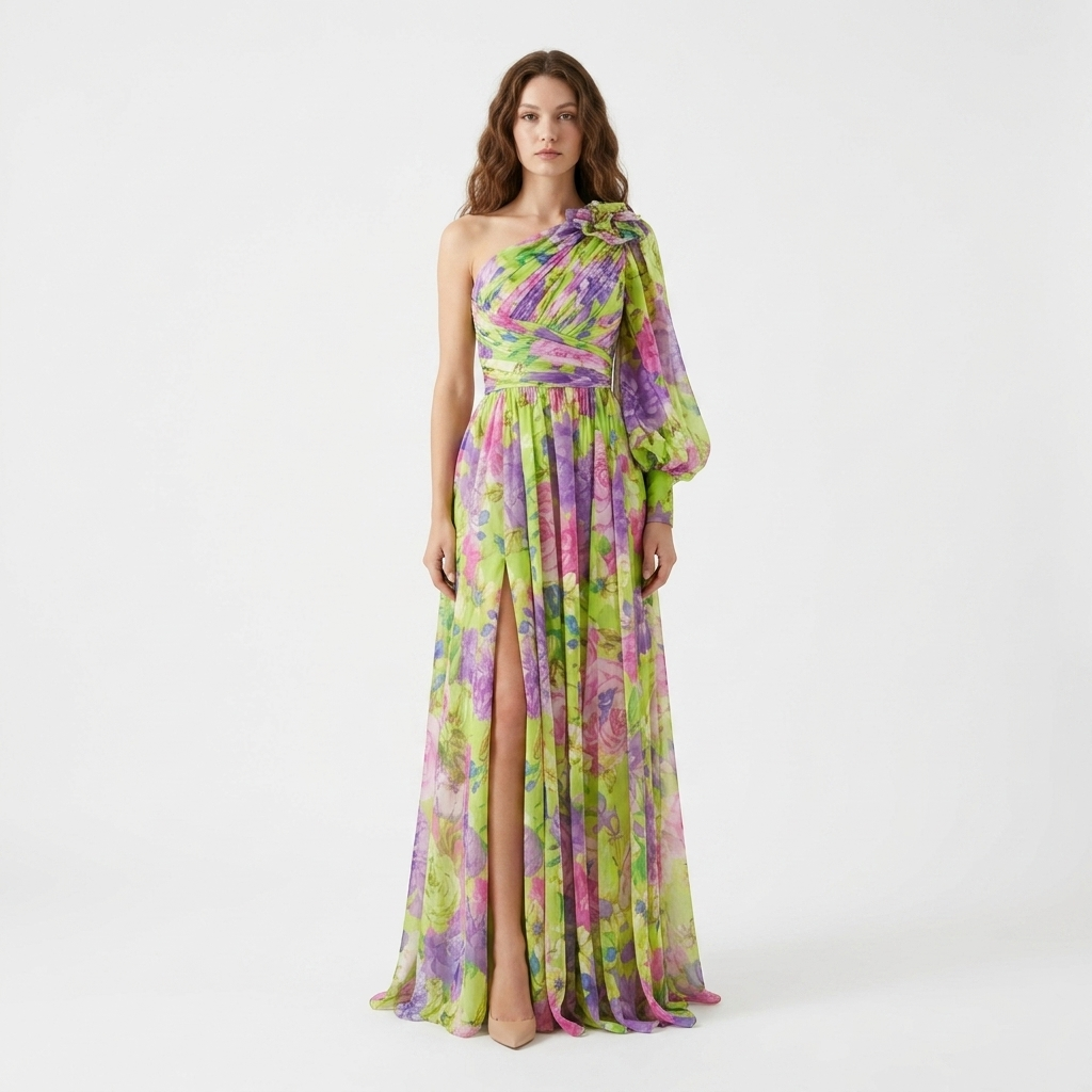 Noelle One-Shoulder Slit Maxi Dress – view 6