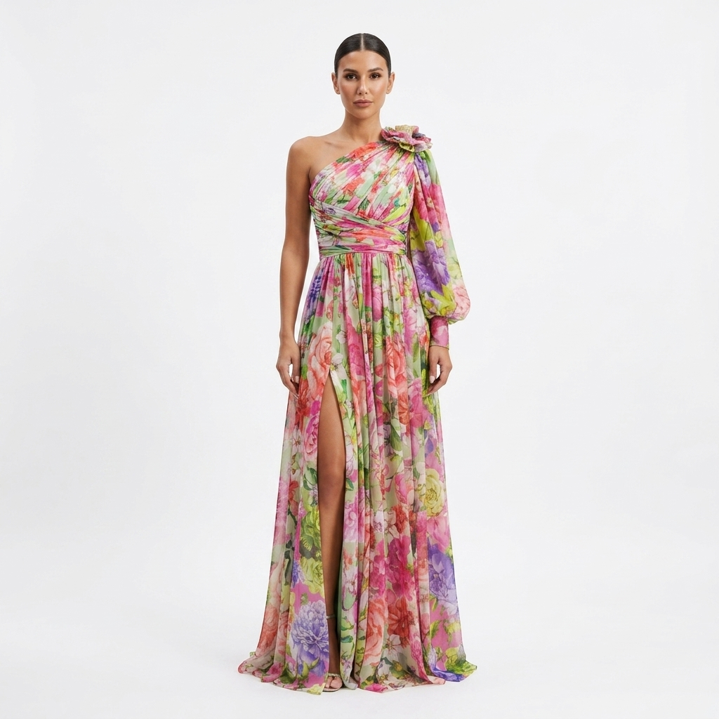 Noelle One-Shoulder Slit Maxi Dress – view 7
