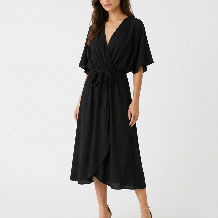 Octavia Wrap-Neck Tie-Waist Midi Dress – view 1