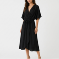 Lacey & Brooks | Octavia Wrap-Neck Tie-Waist Midi Dress