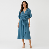 Octavia Wrap-Neck Tie-Waist Midi Dress – view 12