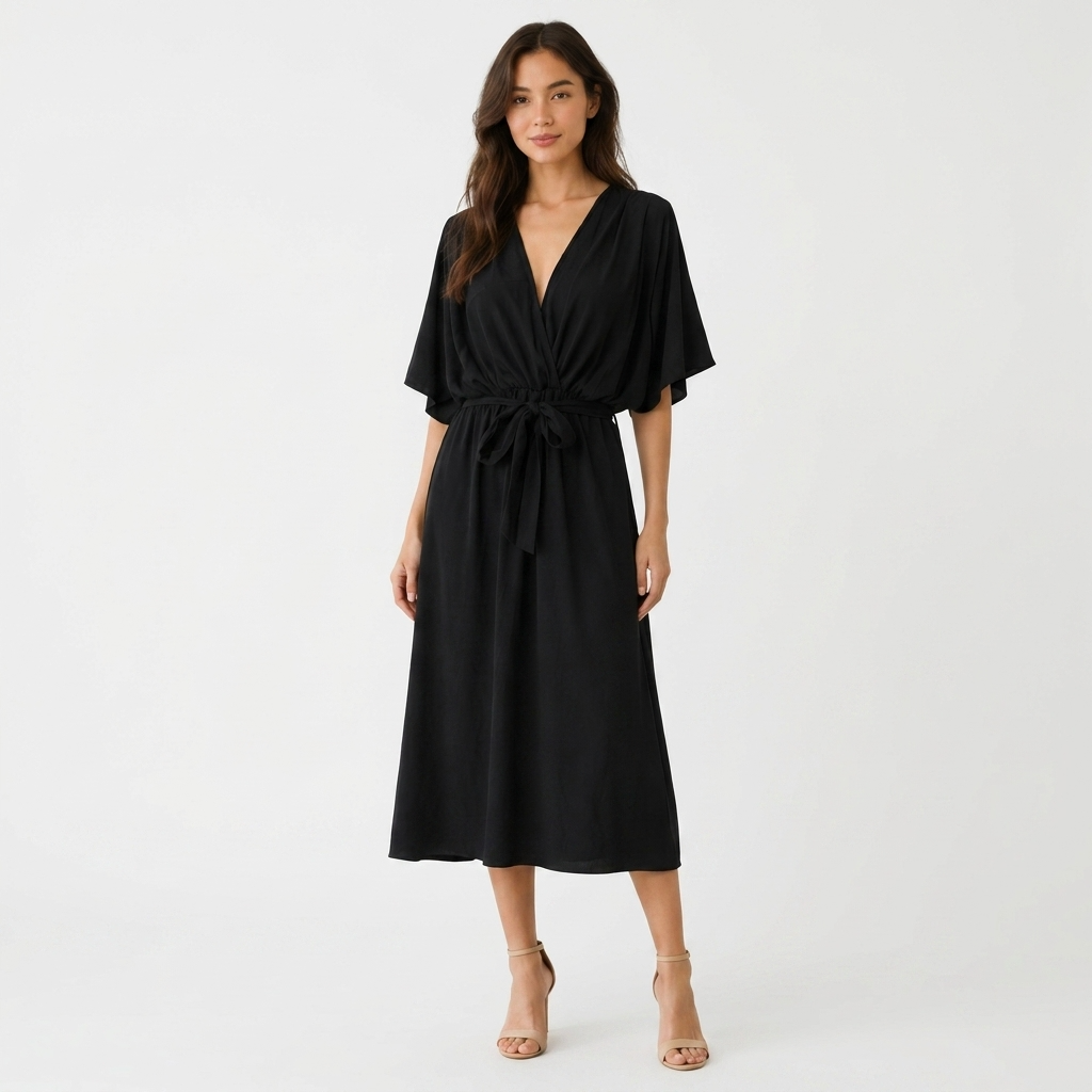 Octavia Wrap-Neck Tie-Waist Midi Dress – view 2